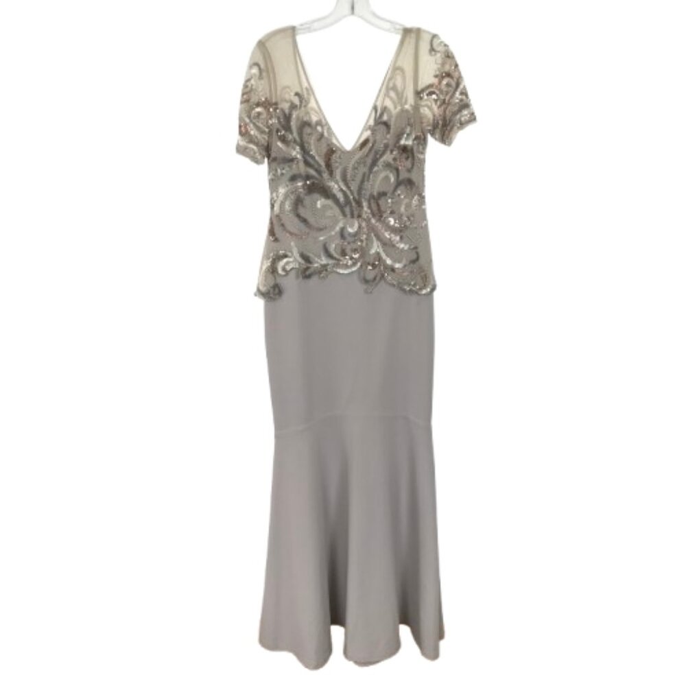 NWOT Aidan Mattox Womens Size 6 Gray Filigree Sequin Mermaid Gown Dress NEW